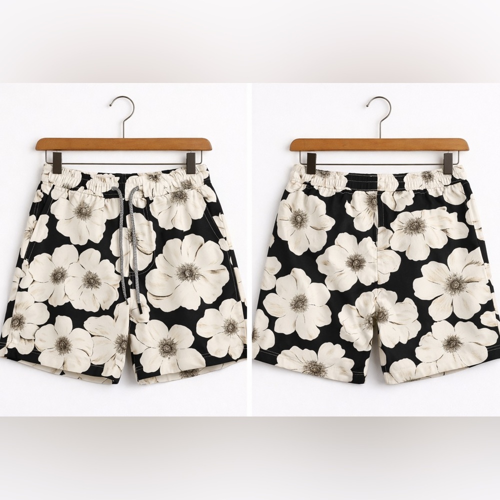 INC International Concepts Black and White Floral Swim Trunks